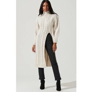 Astr Cream Cable Knit Sweater Dress